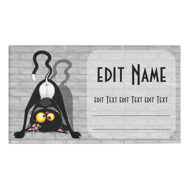 Badge D'identification Chat à l'envers Personnage de dessin animé drôle (Devant)