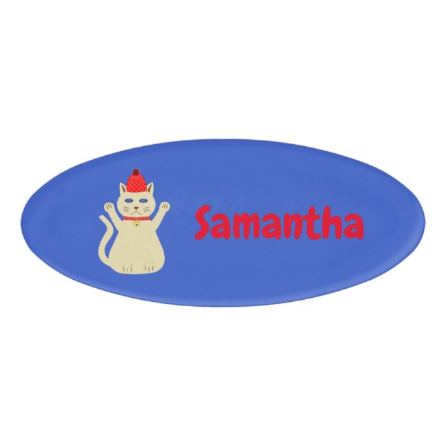 Badge D'identification Chat de Noël mignon Nom personnalisé (Devant)