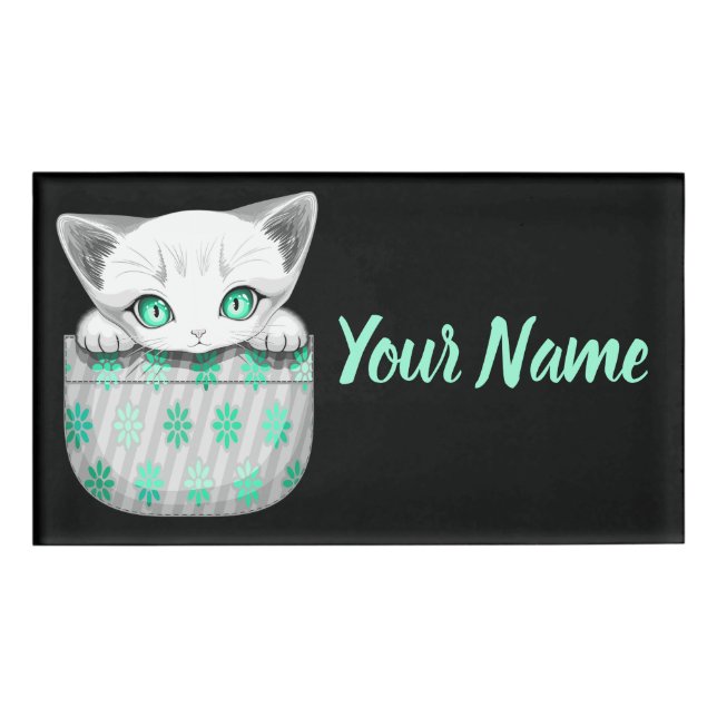 Badge D'identification Chat mignon et joueur sortant d'une poche (Devant)
