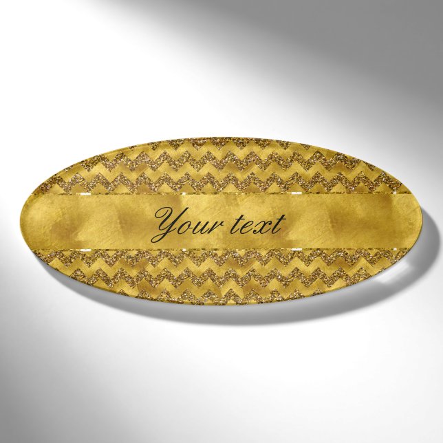Badge D'identification Chevrons fascinants de parties scintillantes d'or (Devant)