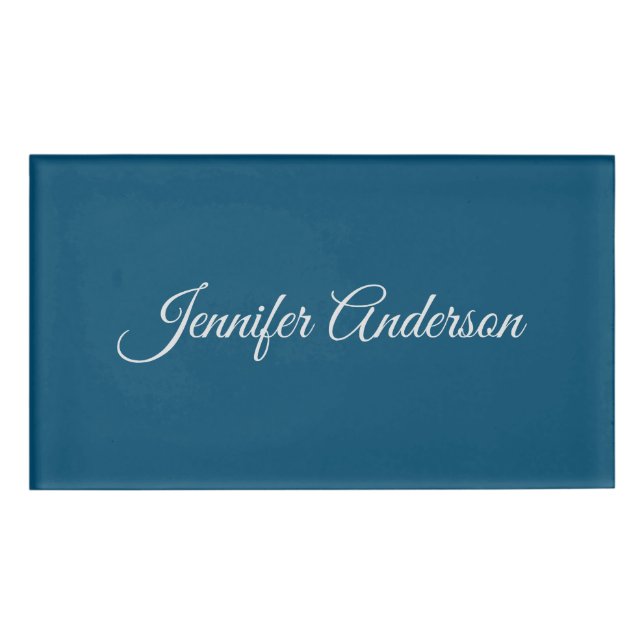 Badge D'identification Chic Calligraphie Elégant Océan Bleu Personnalisé (Devant)
