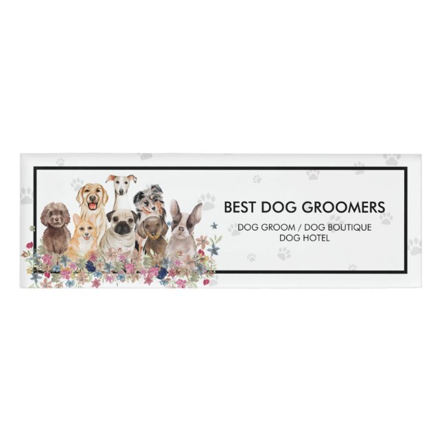 Badge D'identification Chiens Paws Frame Clear Floral Élégant (Devant)
