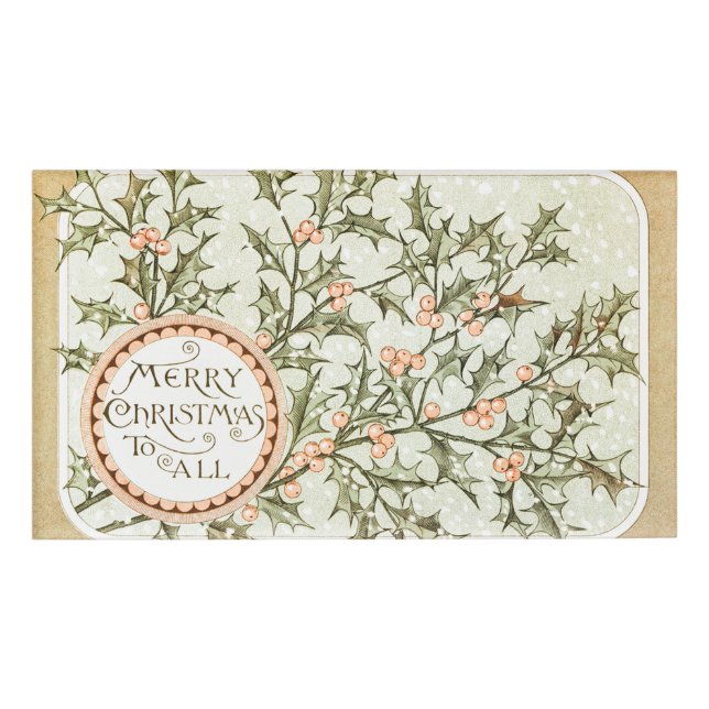 Badge D'identification Christmas Holly Jolie Antique Salutation (Devant)