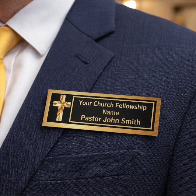 Badge D'identification Church Pastor Classy Or Et Noir (Church Pastor Classy Gold And Black Name Tag)