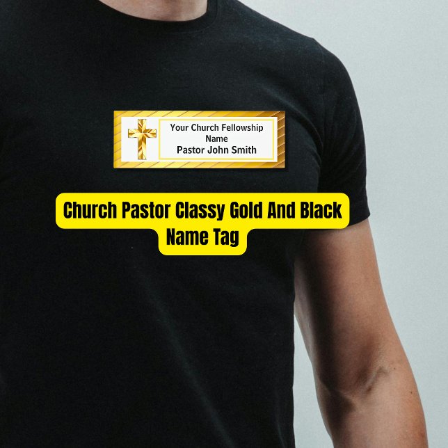 Badge D'identification Church Pastor Classy Or Et Noir (Church Pastor Classy Gold And Black Name Tag)