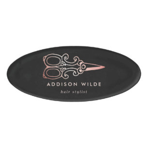 Badge D'identification Ciseaux or Rose vintage Liste de cheveux Business