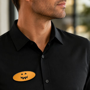 Badge D'identification Citrouille d'Halloween orange tête sculptée person