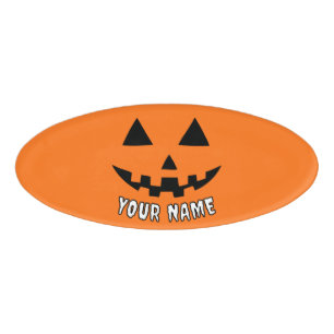 Badge D'identification Citrouille orange personnalisé Halloween Votre Nom