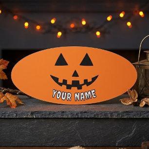 Badge D'identification Citrouille orange personnalisée Halloween Votre no