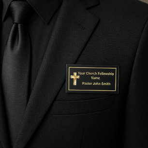 Badge D'identification Classeuse Pasteur d'Église Noir