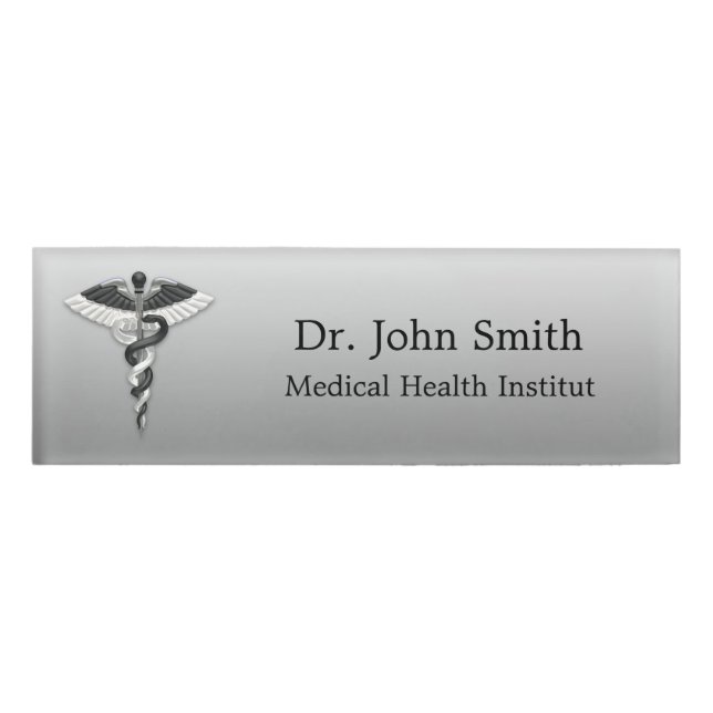 Badge D'identification Classique Noble Médicale Élégant Noir Blanc Caducé (Devant)
