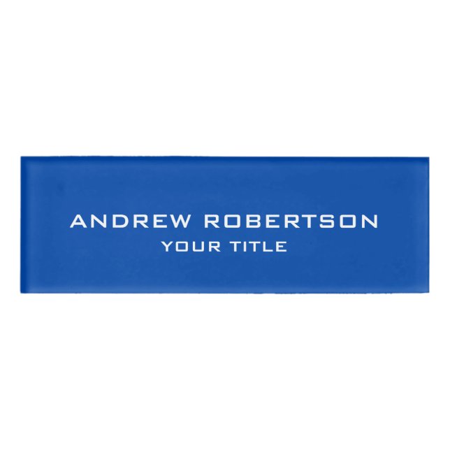Badge D'identification Cobalt Bleu Plaine Élégant Minimaliste Simple (Devant)