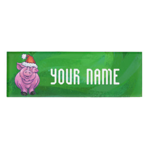 Badge D'identification Cochon de Fête à Santa Hat sur Vert