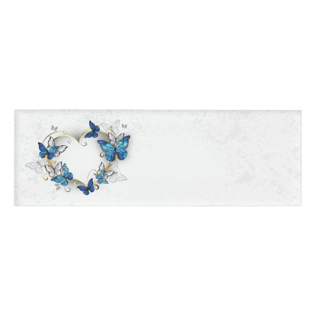 Badge D'identification Coeur bijoux avec papillons Morpho (Devant)