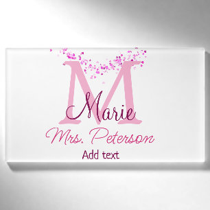Badge D'identification Coeur rose parties scintillant monogramme professe