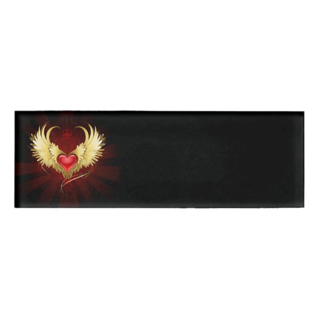 Badge D'identification Coeur rouge avec ailes d'or (Devant)