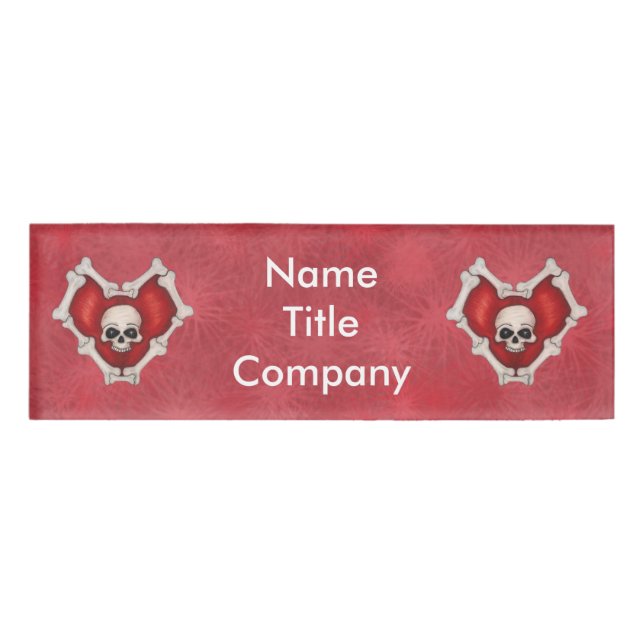 Badge D'identification Coeurs gothiques rouges du crâne des os sur Starbu (Devant)