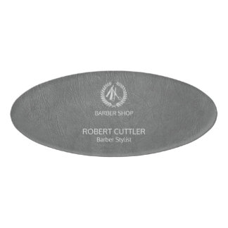 Badge D'identification Coiffeur de luxe look cuir gris argent