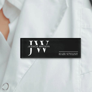 Badge D'identification Coiffeur noir minimaliste salon de beauté Spa