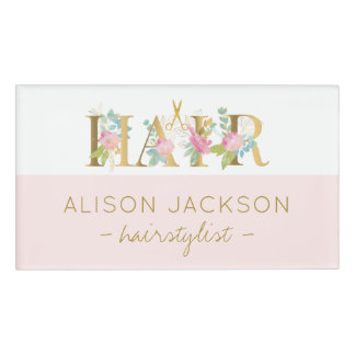 Badge D'identification Coiffeur salon or rose blush glam coiffeuse