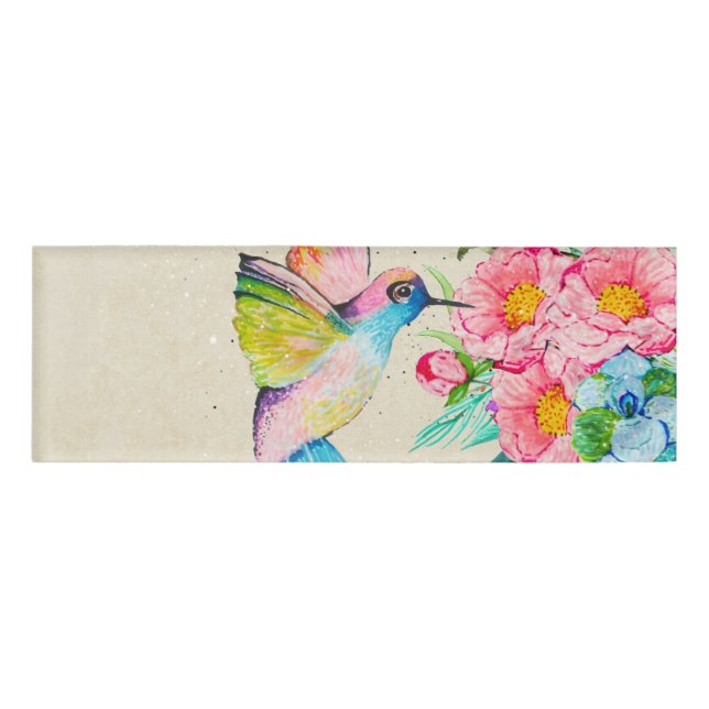 Badge D'identification Colibri et fleurs d'aquarelle (Devant)