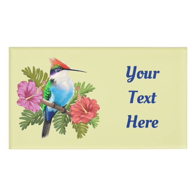 Badge D'identification Colibri se reposant et Hibiscuses (Devant)