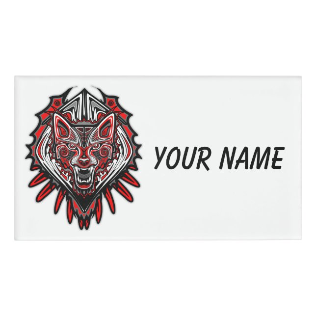 Badge D'identification Conception de totem tribal Haida de loup (Devant)