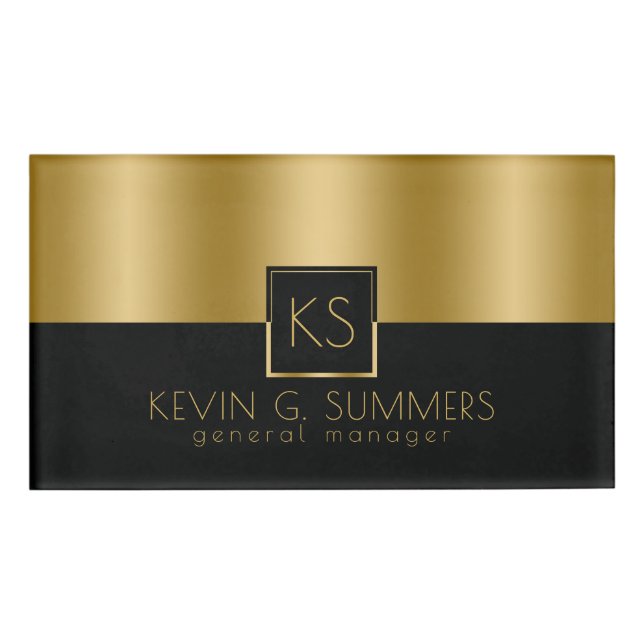 Badge D'identification Conception géométrique moderne, or et noir (Devant)