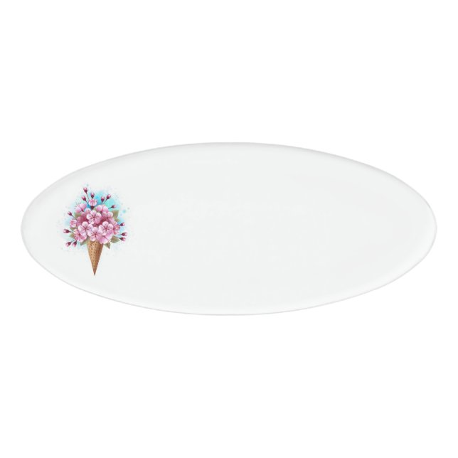 Badge D'identification Cône rose Sakura crème glacée gaufre (Devant)