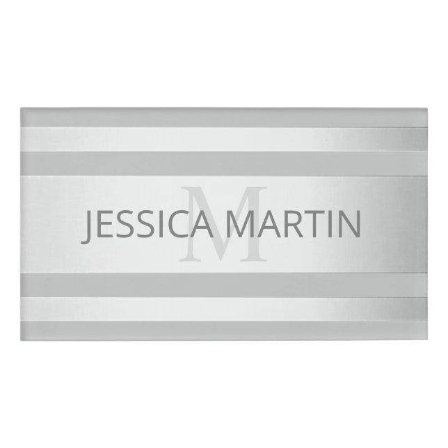 Badge D'identification Contemporain Faux Argent Ombre Gris (Devant)