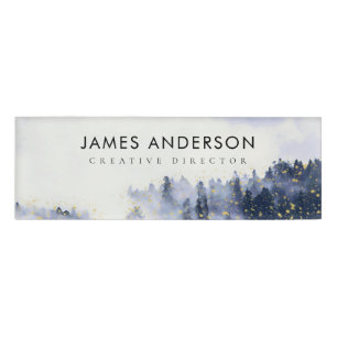 BADGE D'IDENTIFICATION COULEUR D'EAU BLEU PAYSAGE ARBRE FOLIAGE MONOGRAMM