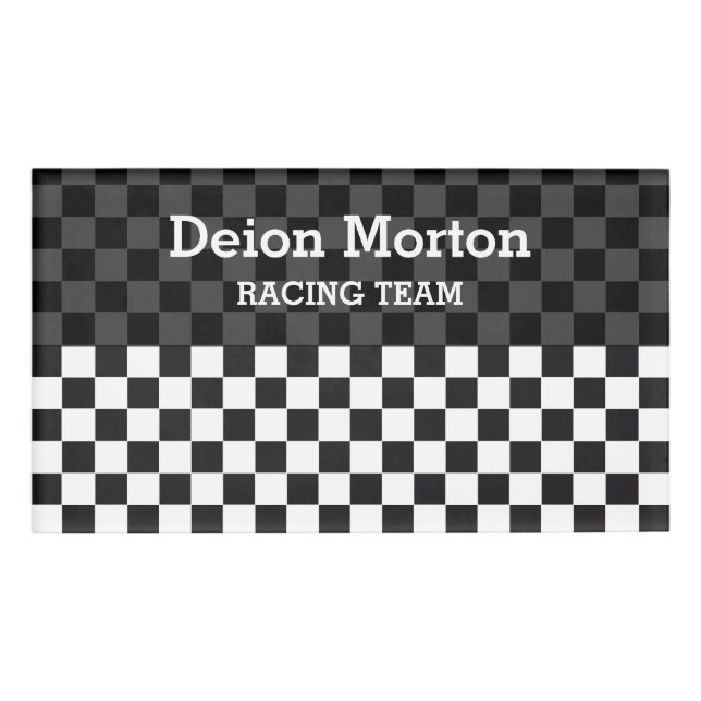 Badge D'identification Course de voiture / Motif d'échecs + votre backgr. (Devant)