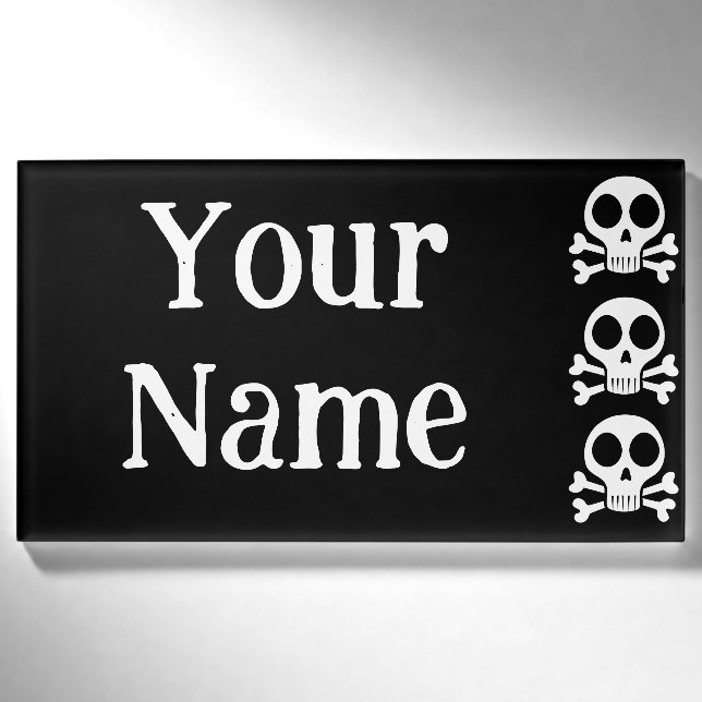 Badge D'identification crâne effrayant sur fond noir (Devant)