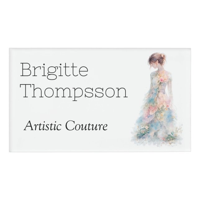 Badge D'identification Créatrice de mode de mariage en couture aquarelle  (Devant)