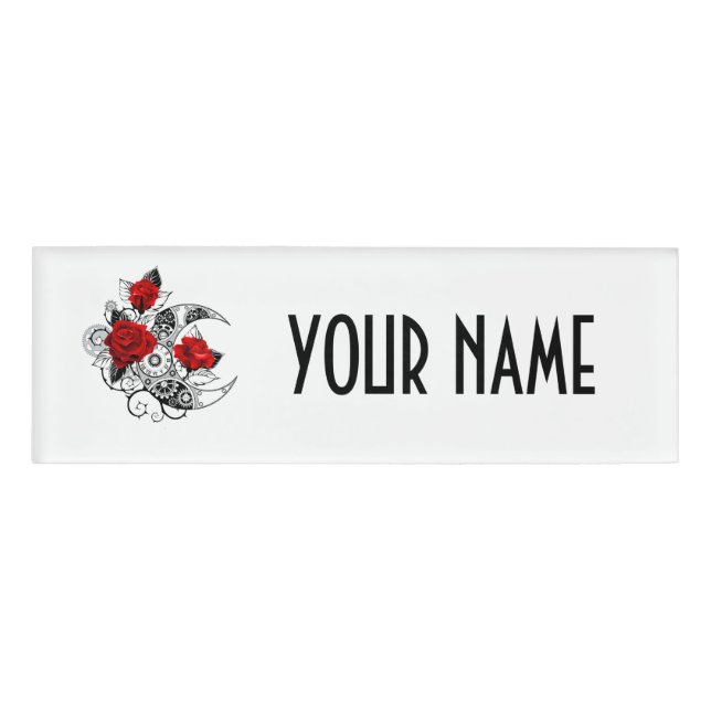 Badge D'identification Croissant mécanique avec roses rouges (Devant)