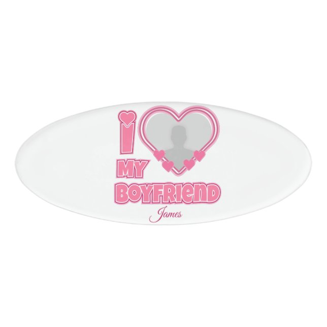 Badge D'identification Custom I Love My Boyfriend - Ajouter photo et nom (Devant)