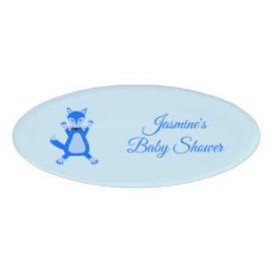 Badge D'identification Cute Blue Baby Boy Fox Baby shower personnalisé