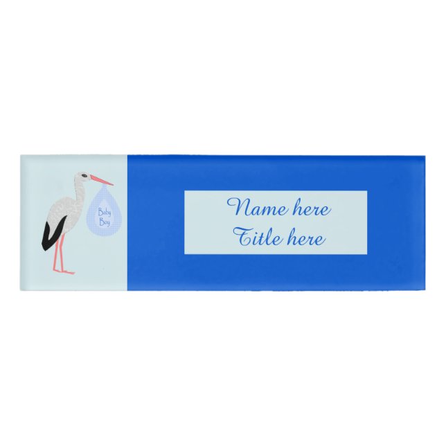 Badge D'identification Cute Blue Baby Boy Stork (Devant)