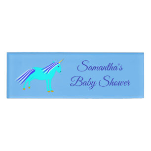Badge D'identification Cute Blue Baby Boy Unicorn Nom du Baby shower pers