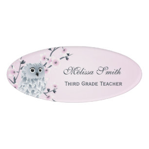 Badge D'identification Cute Owl Cherry Blossoms Enseignant