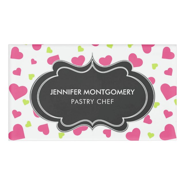 Badge D'identification Cute rose et vert Tumbling Hearts Motif (Devant)