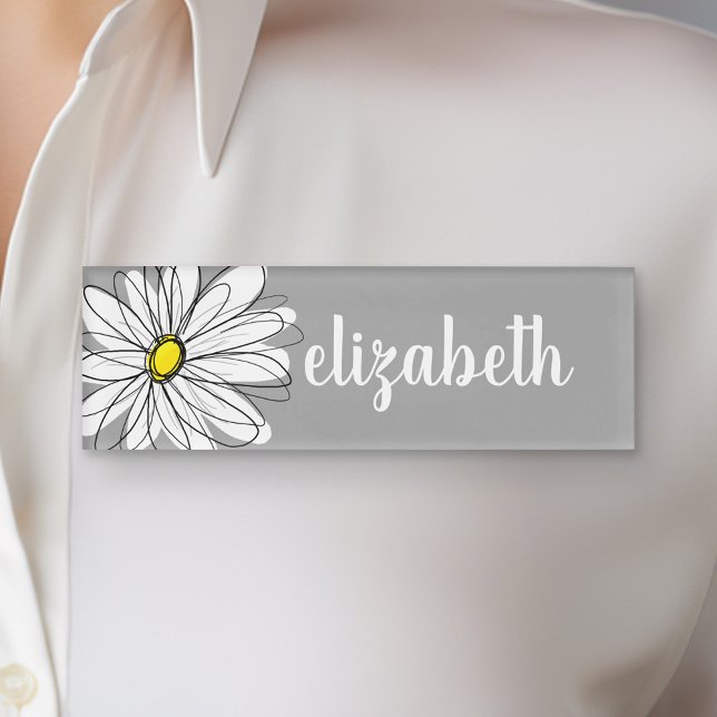 Badge D'identification Daisy Tendance grise et jaune (Custom Name Tag)