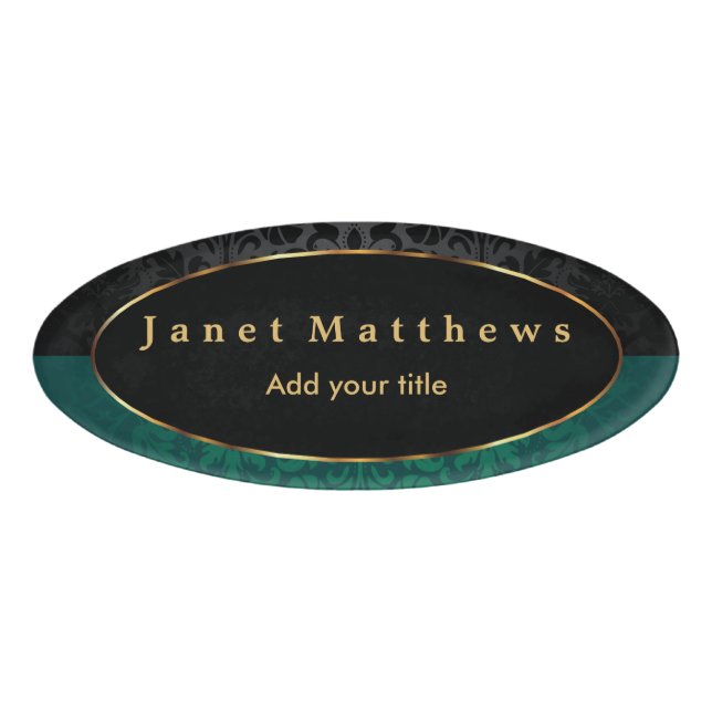 Badge D'identification Damassé noire et vert-foncé avec la conception (Devant)