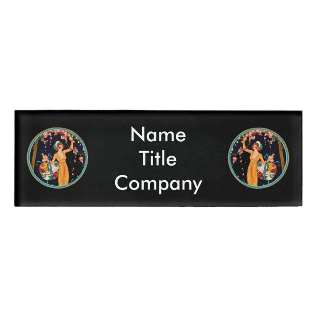 Badge D'identification Dames en Cercles d'or bleu Cerisiers rose (Devant)