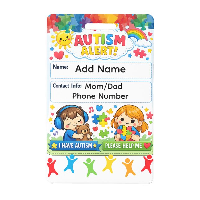 Badge d'identification de contact d'urgence alerte (Autism Alert Emergency Contact ID Badge)