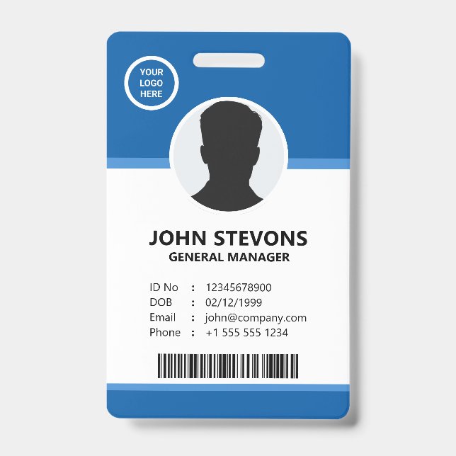 Badge d'identification de photo d'employé bleu de  (Avant)