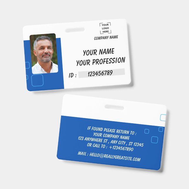 Badge d'identification de photo d'employé personna (Avant & arrière)