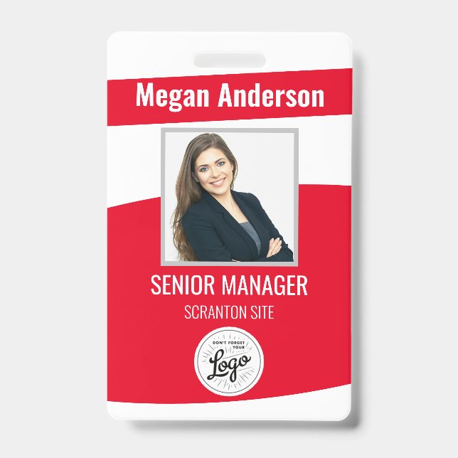 Badge d'identification de photo d'employé rouge (Avant)