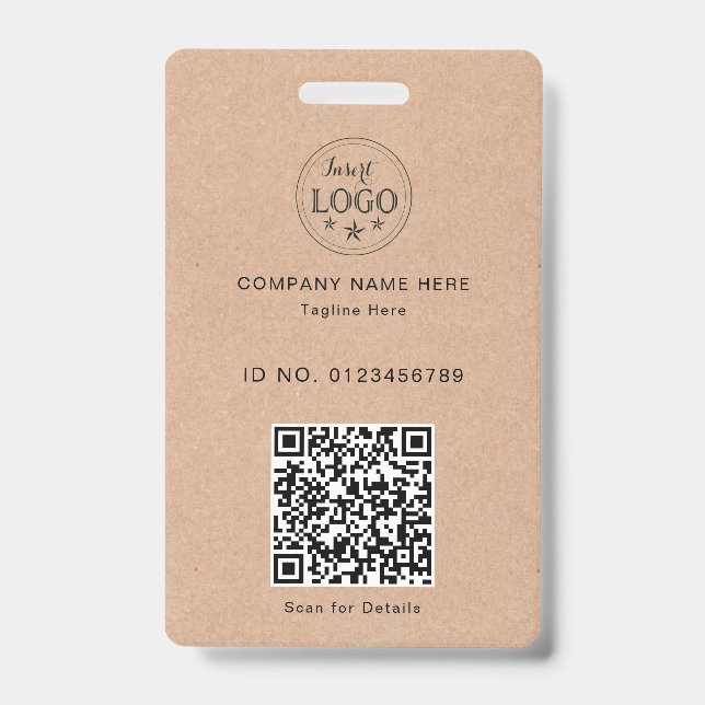 Badge d'identification de style Kraft – Logo et QR (Avant)