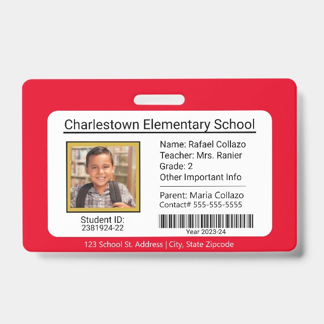Badge d'identification d'élève de l'école élémenta (Avant)